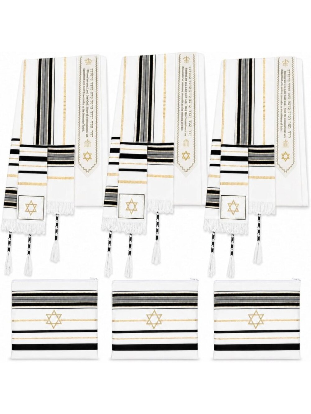 Men's Prayer Shawl with Star of David, Hebrew Blessing, Tallit for Spiritual Use